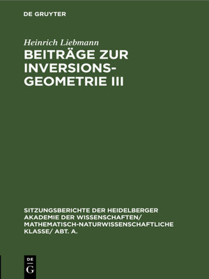 cover image of Beiträge zur Inversionsgeometrie III